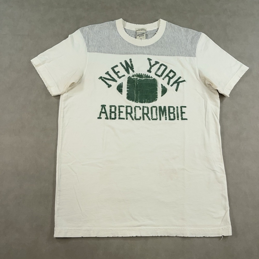 VTG Abercrombie And Fitch Distressed Shirt Muscle Mens M New York Football Y2K